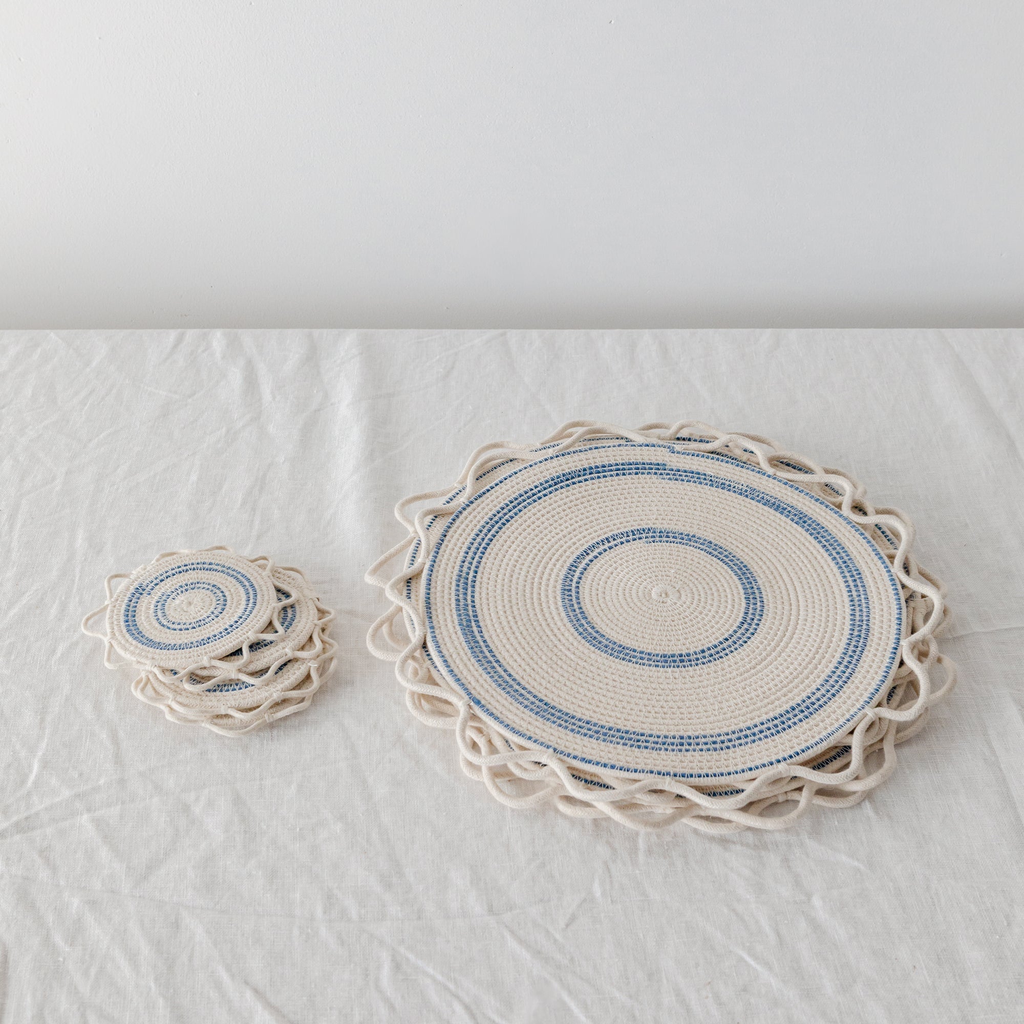 Ila Placemat & Coasters in Blue & Beige