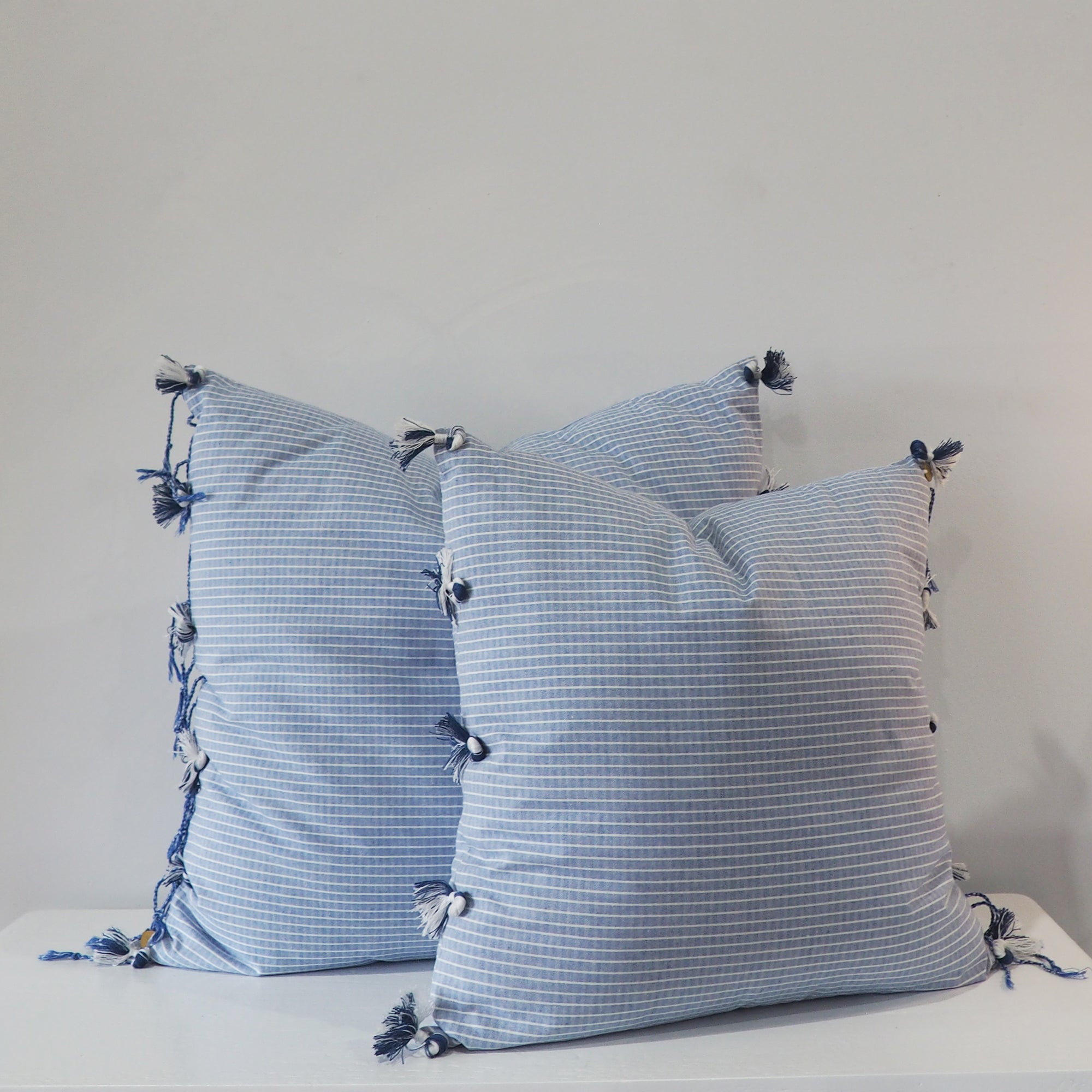 Limited Edition Ikat Cushion in Azure Blue Grid