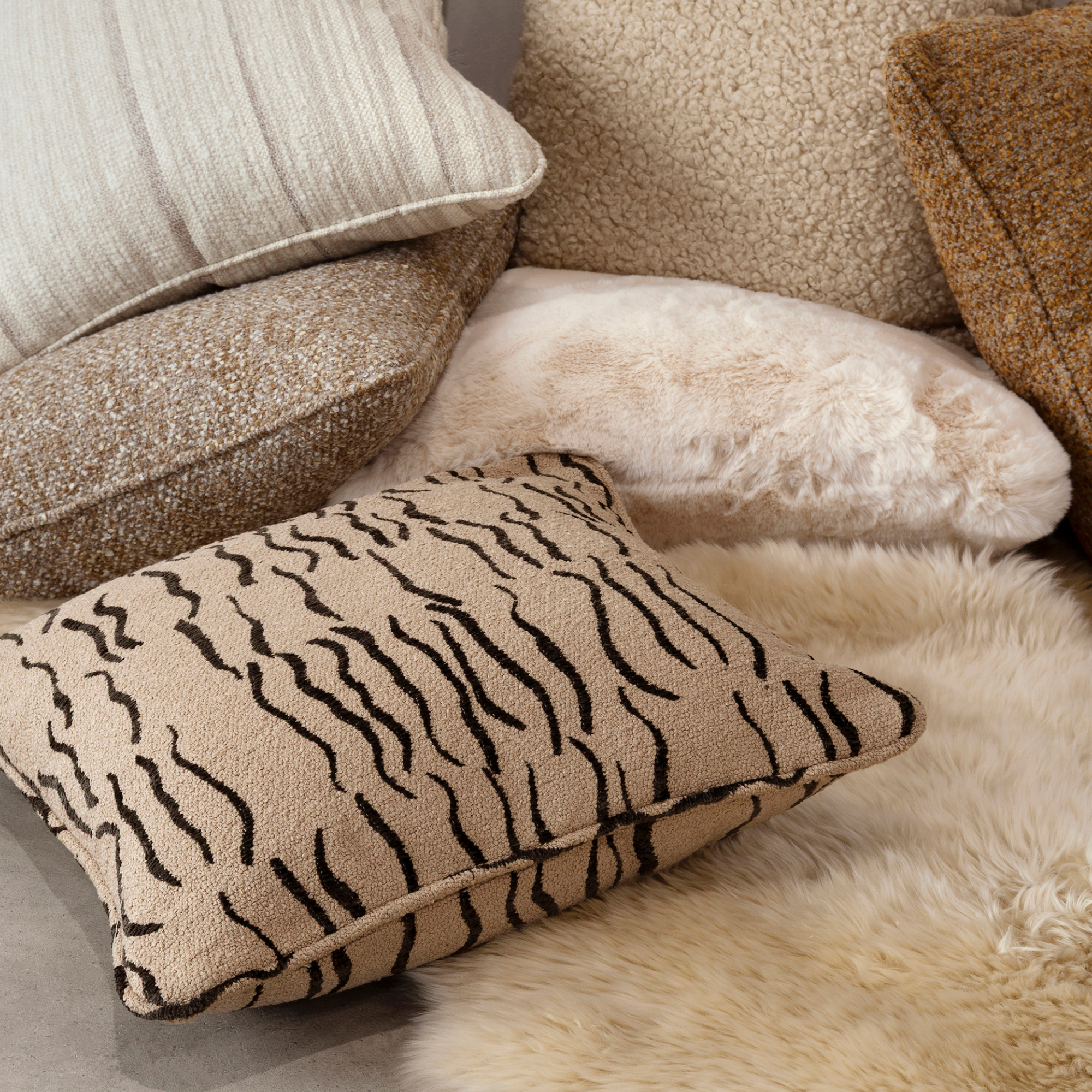 Empire Faux Fur Cushion - Cream