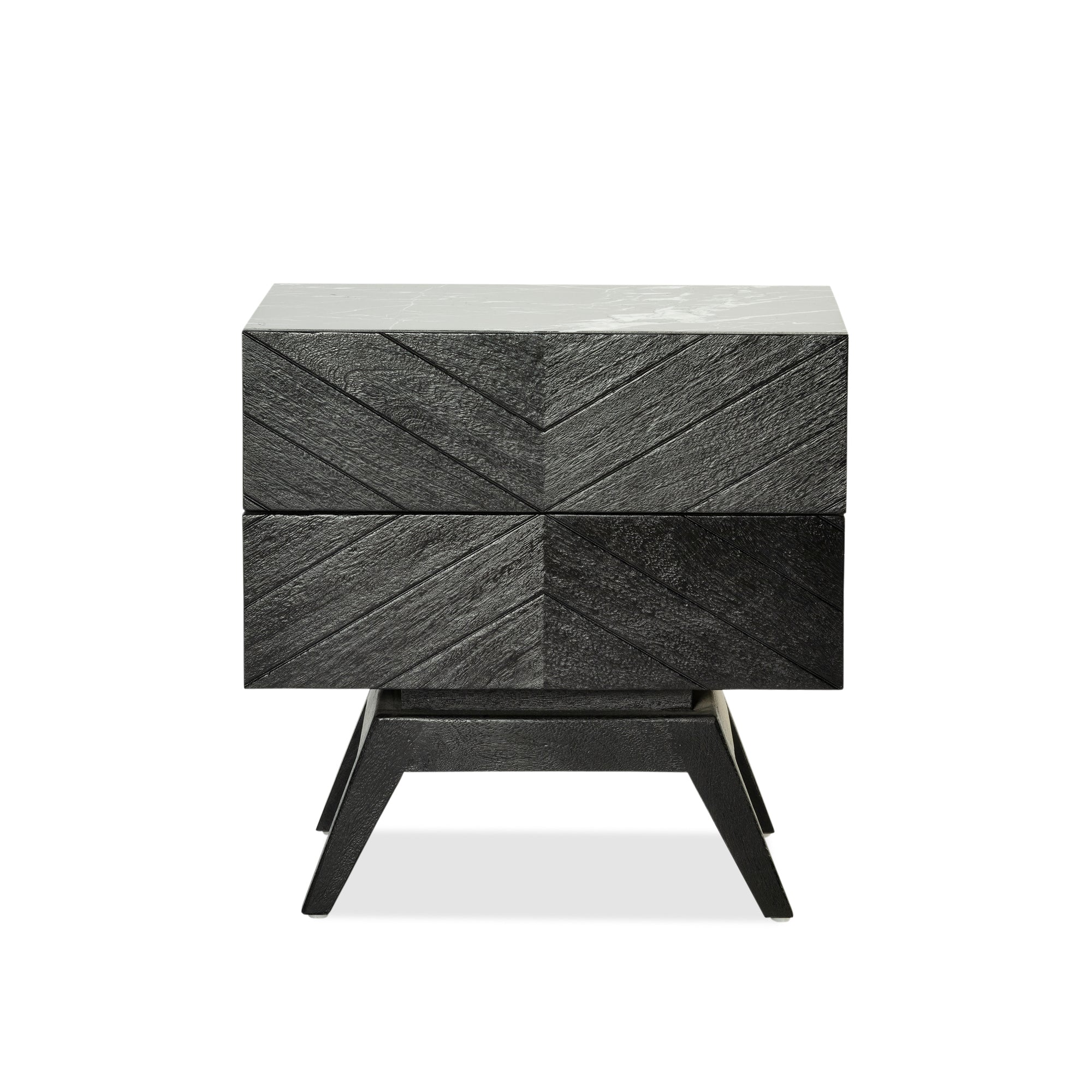 Sari Bedside with Studio Carving - Black/Black Marble