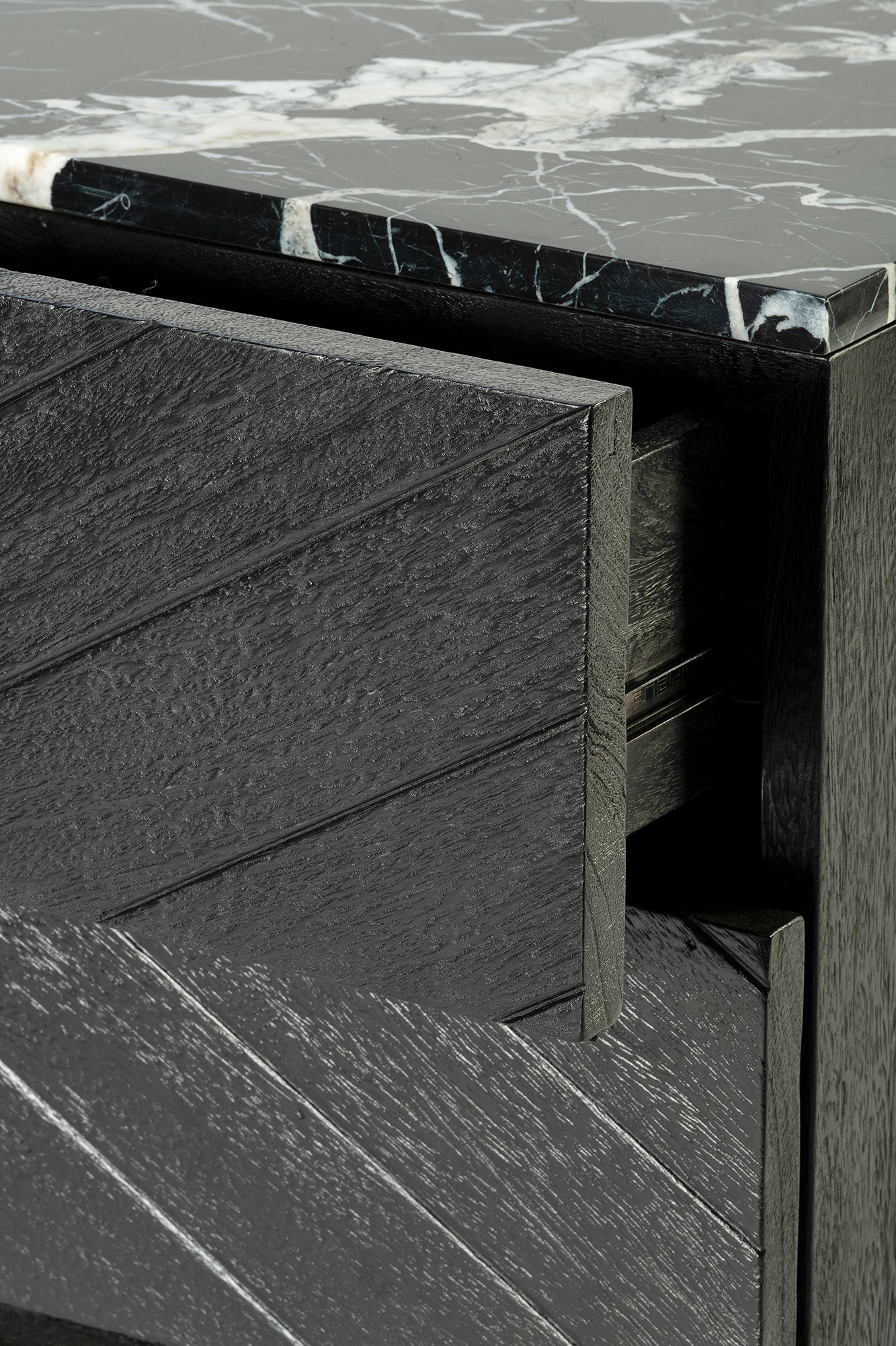 Sari Bedside with Studio Carving - Black/Black Marble
