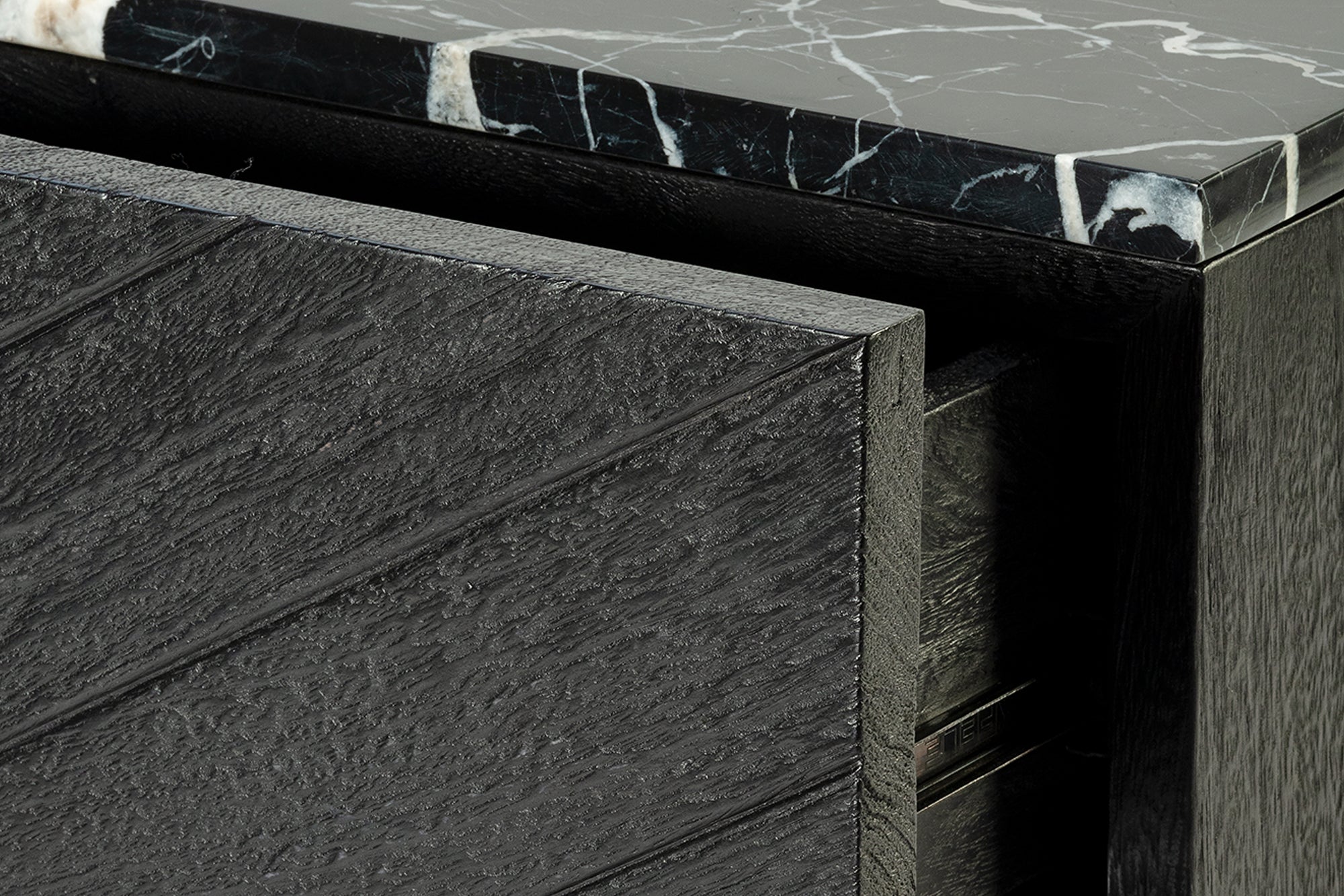 Sari Bedside with Studio Carving - Black/Black Marble