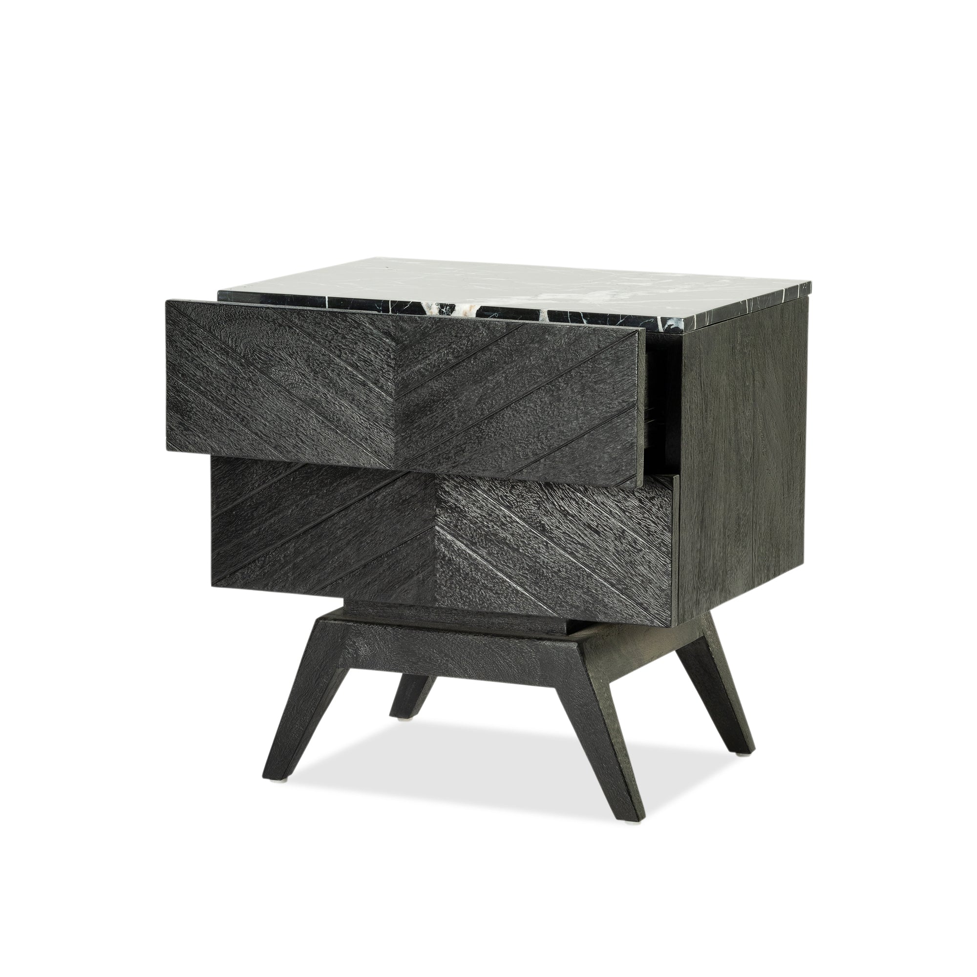 Sari Bedside with Studio Carving - Black/Black Marble