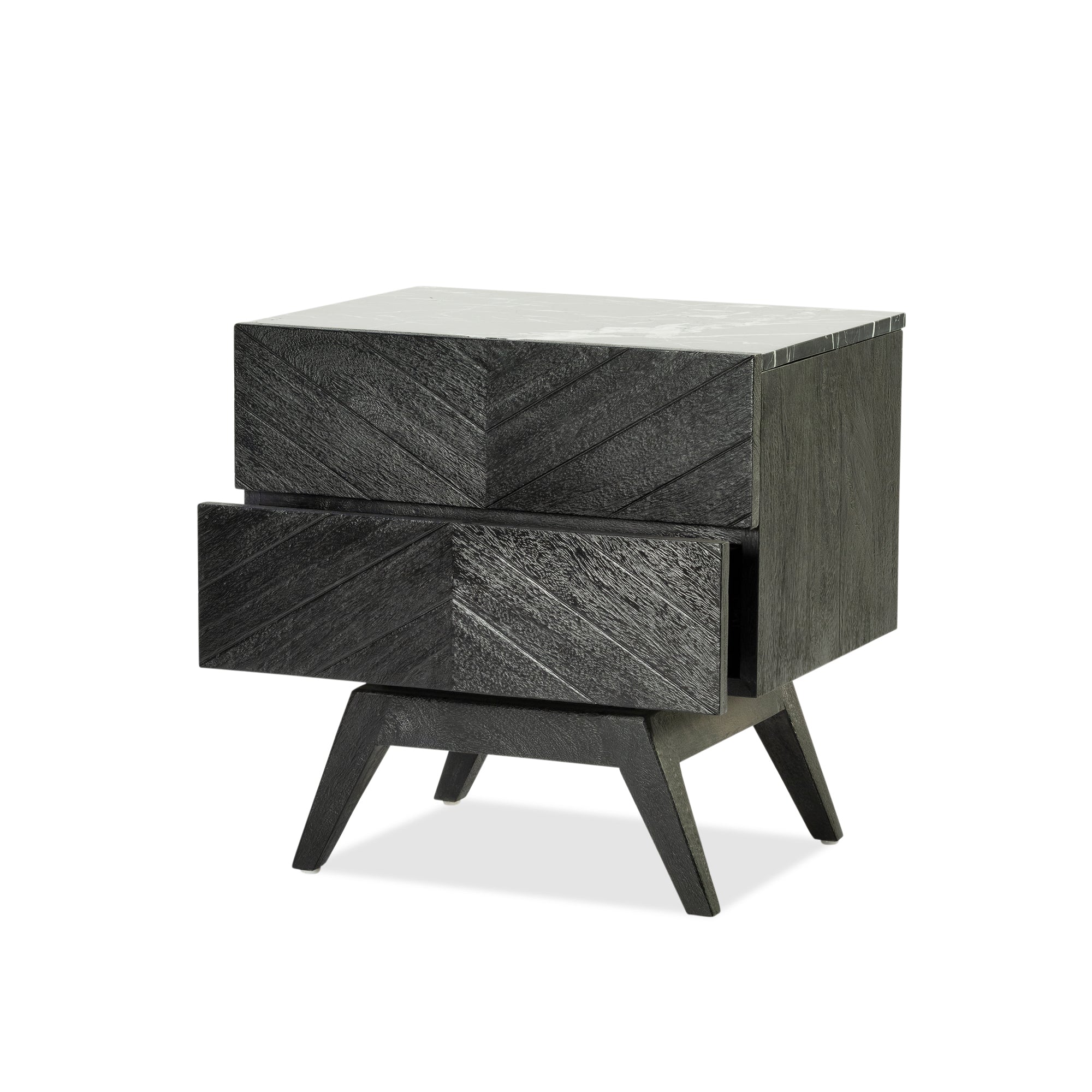 Sari Bedside with Studio Carving - Black/Black Marble