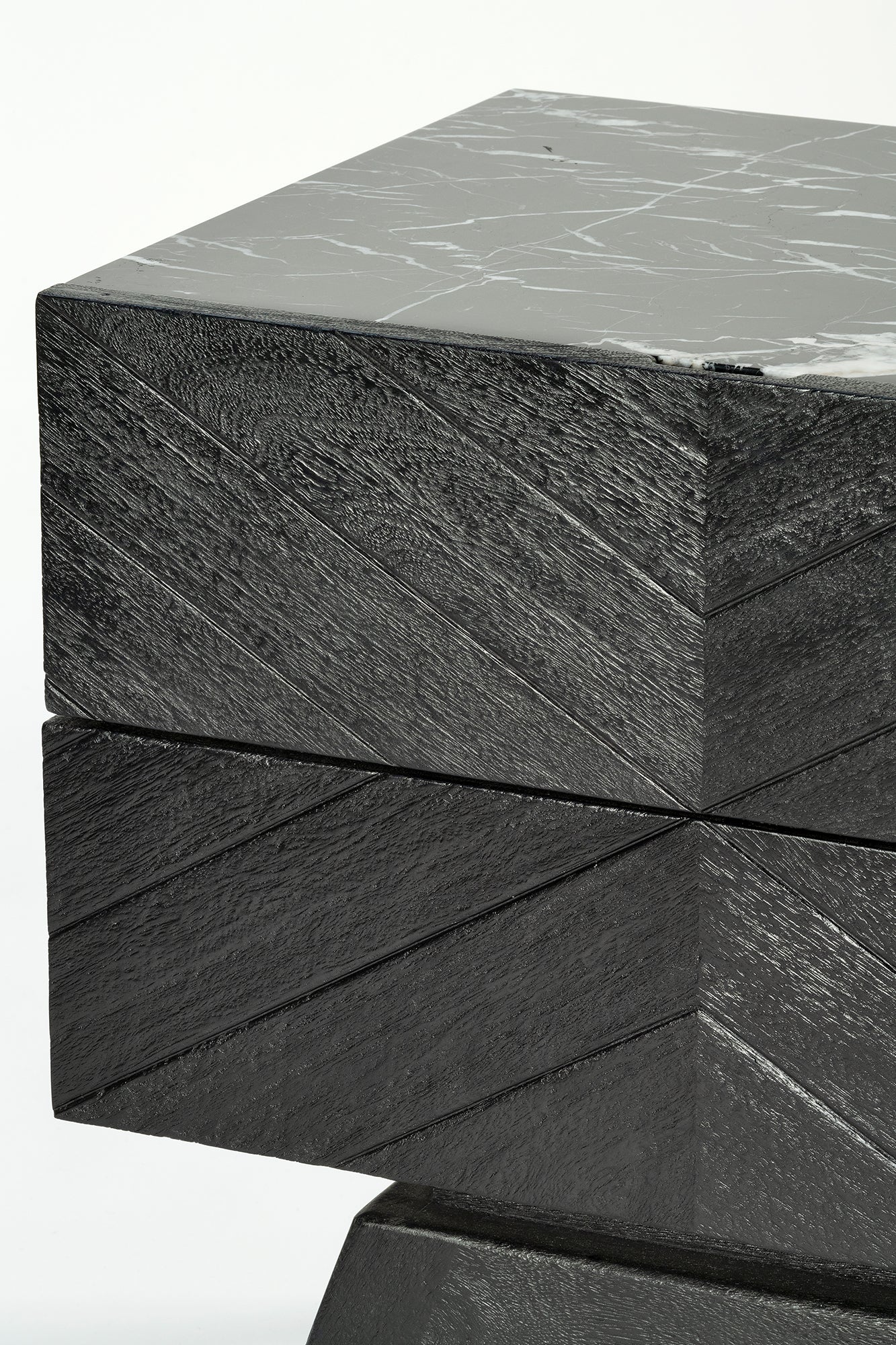Sari Bedside with Studio Carving - Black/Black Marble