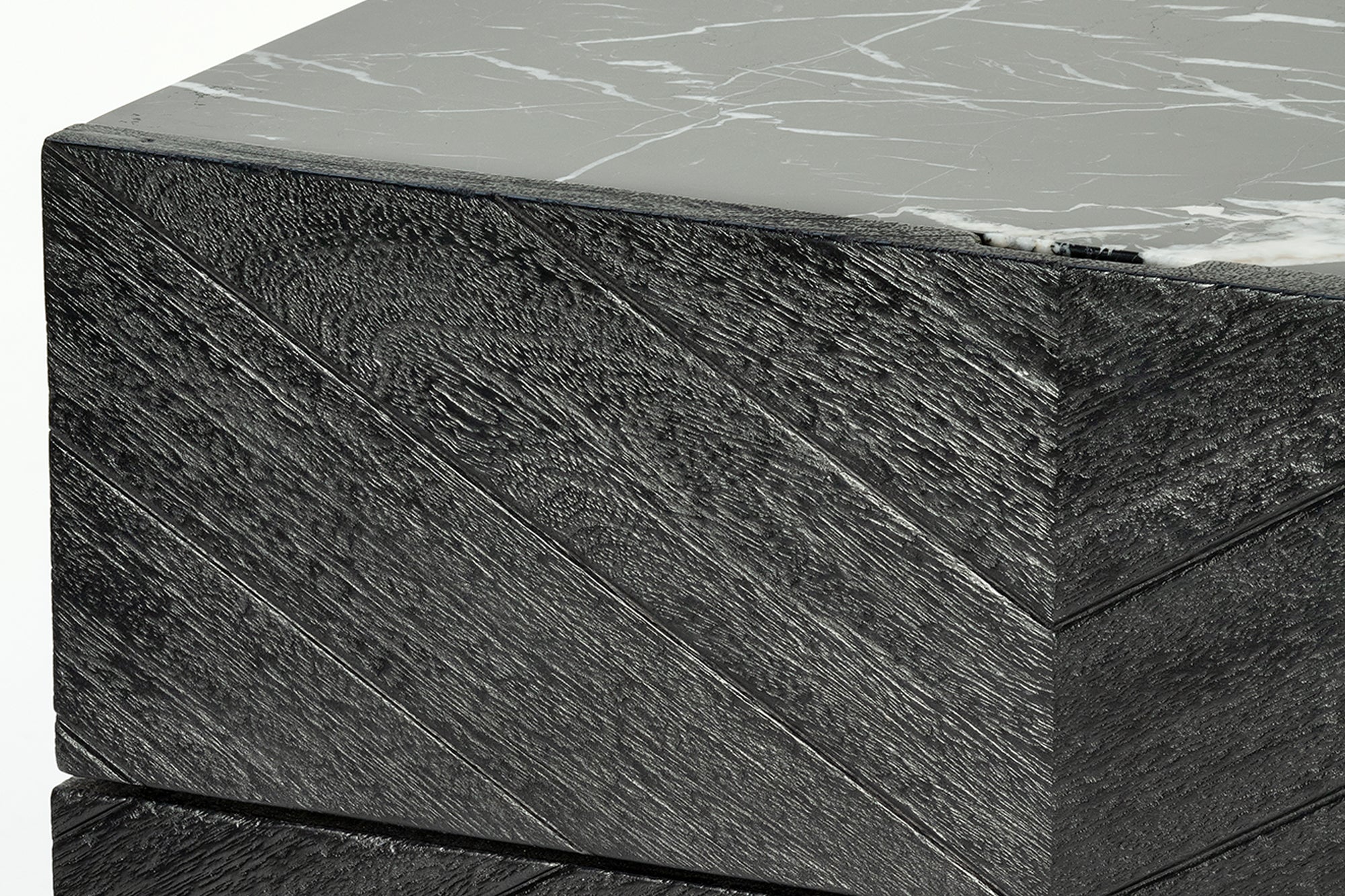 Sari Bedside with Studio Carving - Black/Black Marble