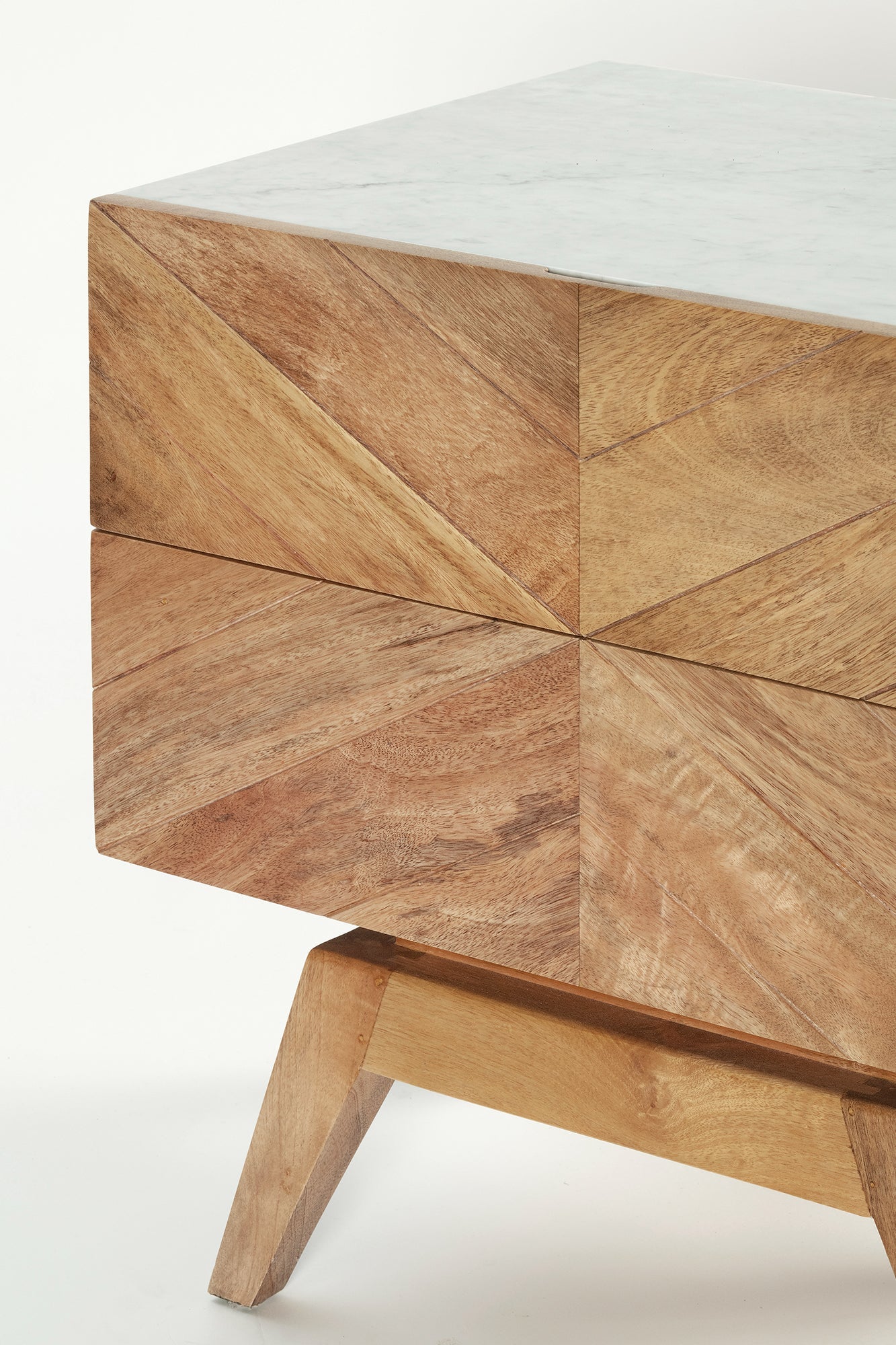 Sari Bedside with Studio Carving - Natural Sealed/White Marble