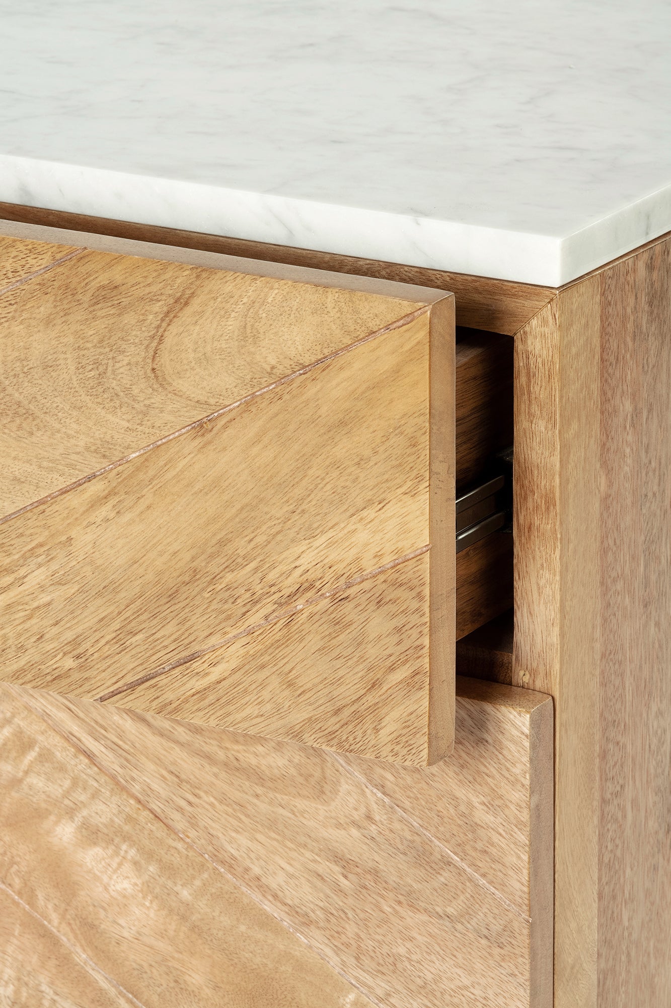 Sari Bedside with Studio Carving - Natural Sealed/White Marble