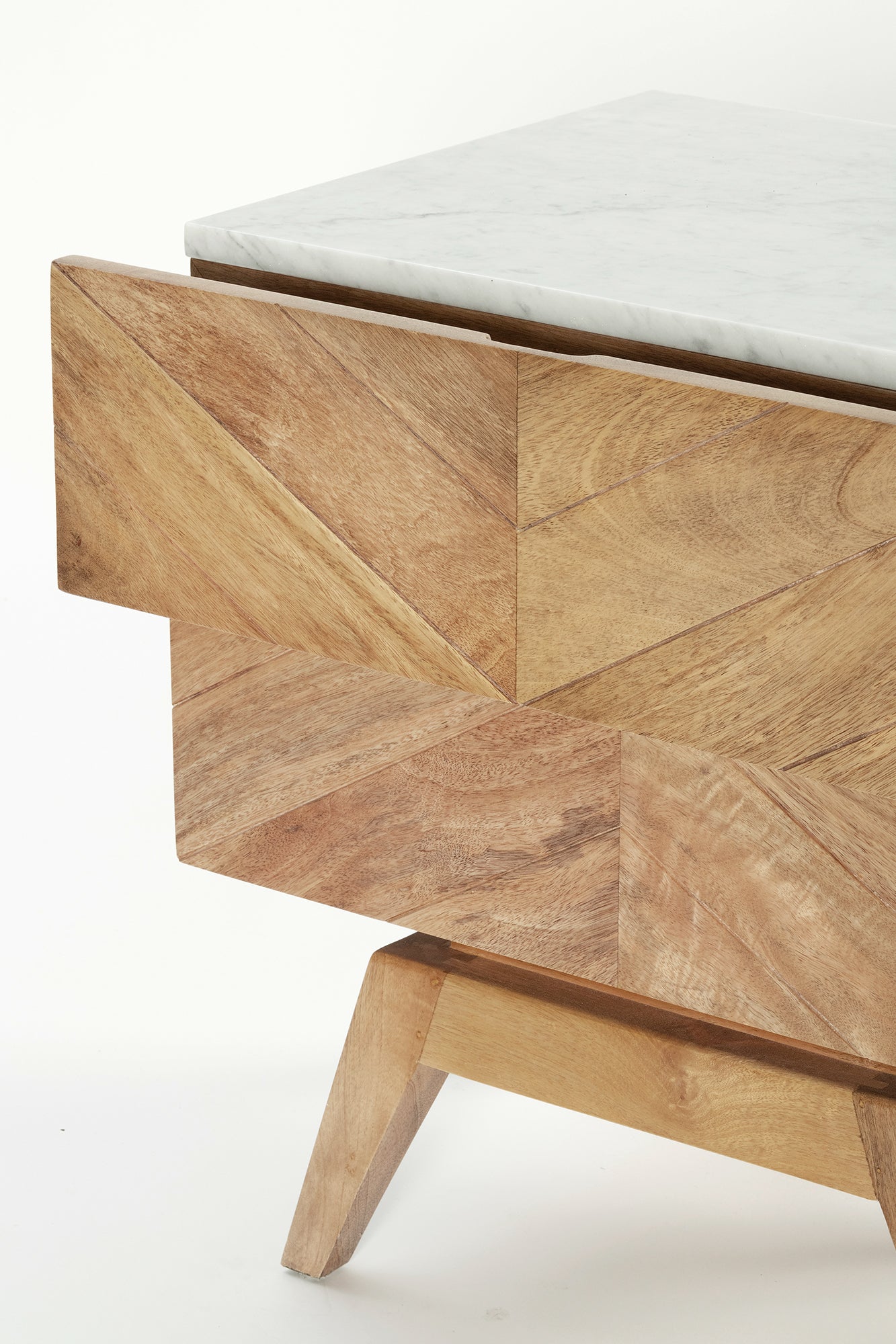 Sari Bedside with Studio Carving - Natural Sealed/White Marble