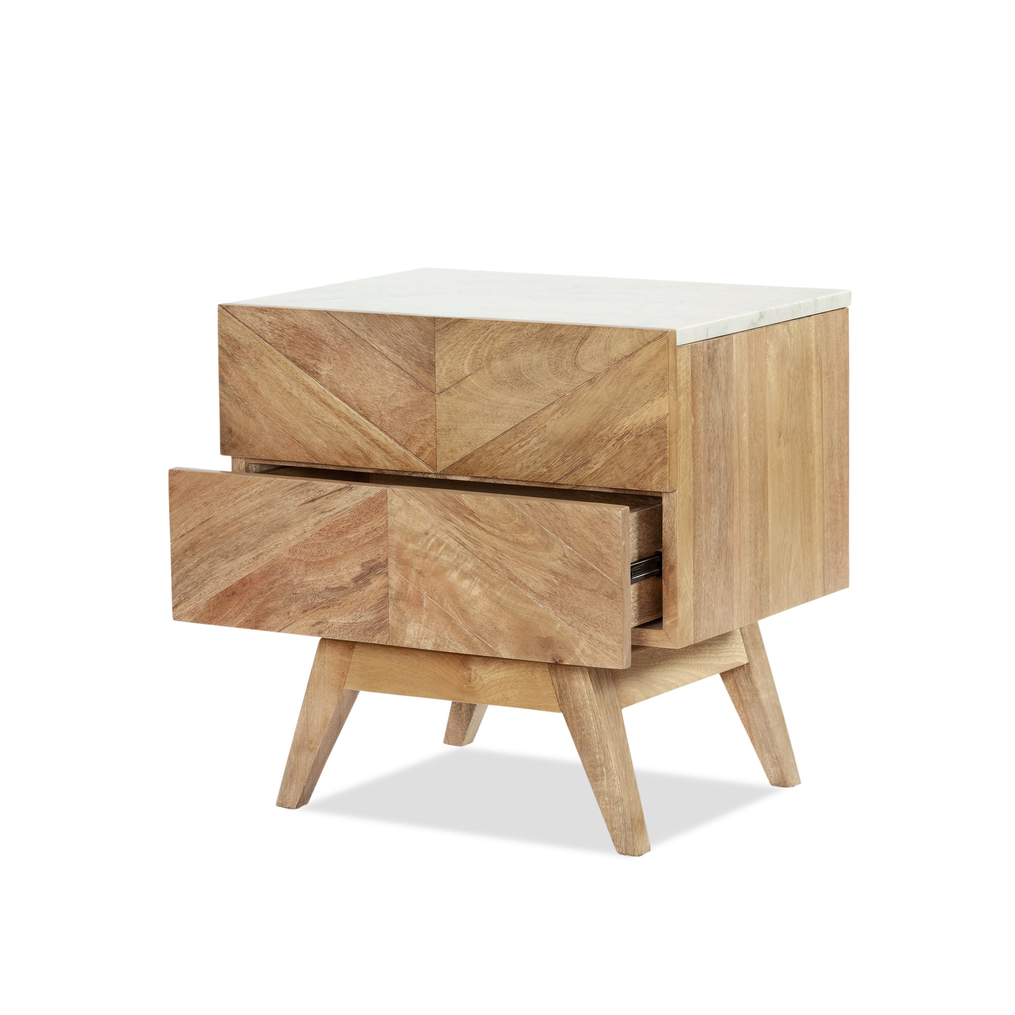Sari Bedside with Studio Carving - Natural Sealed/White Marble