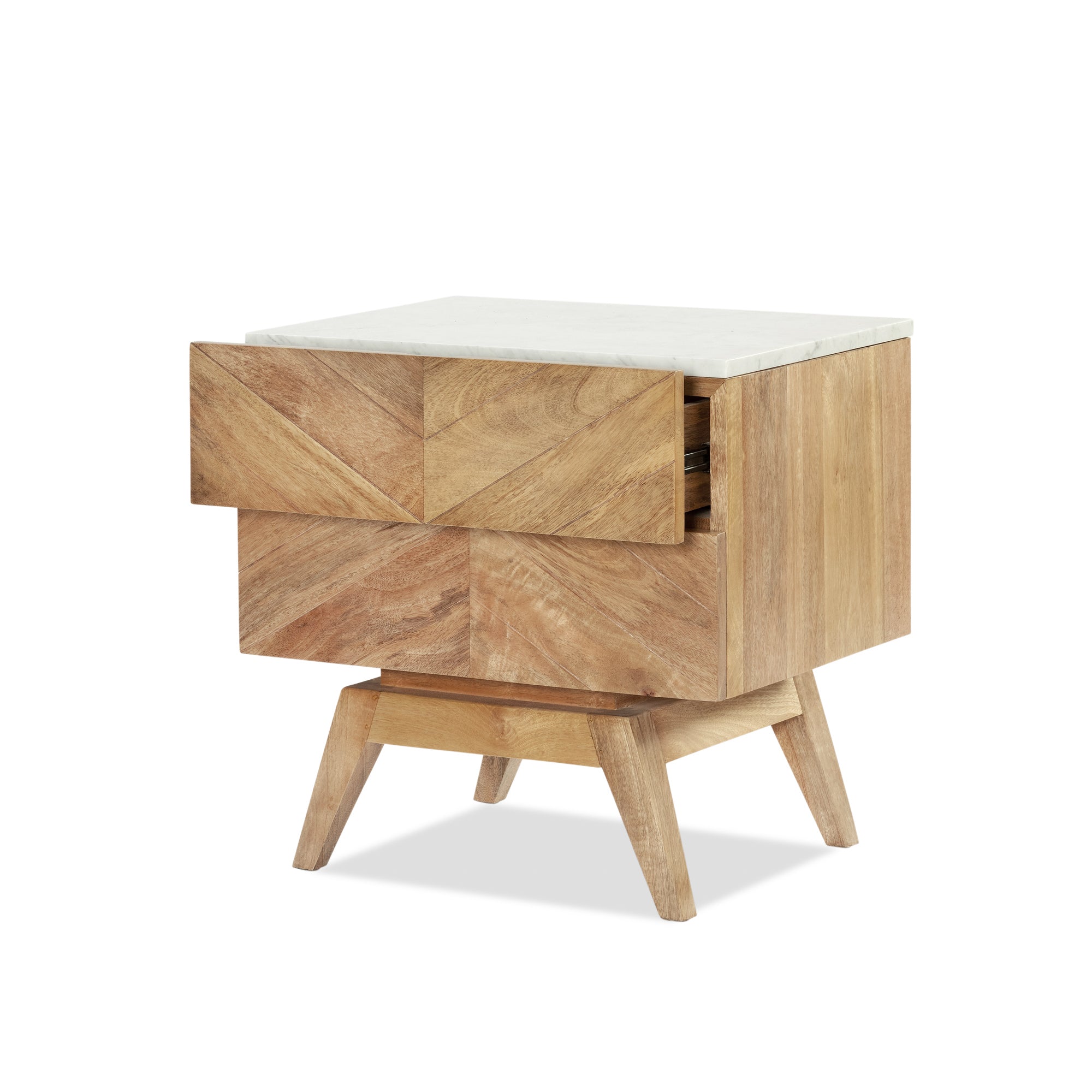 Sari Bedside with Studio Carving - Natural Sealed/White Marble