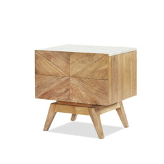 Sari Bedside with Studio Carving - Natural Sealed/White Marble