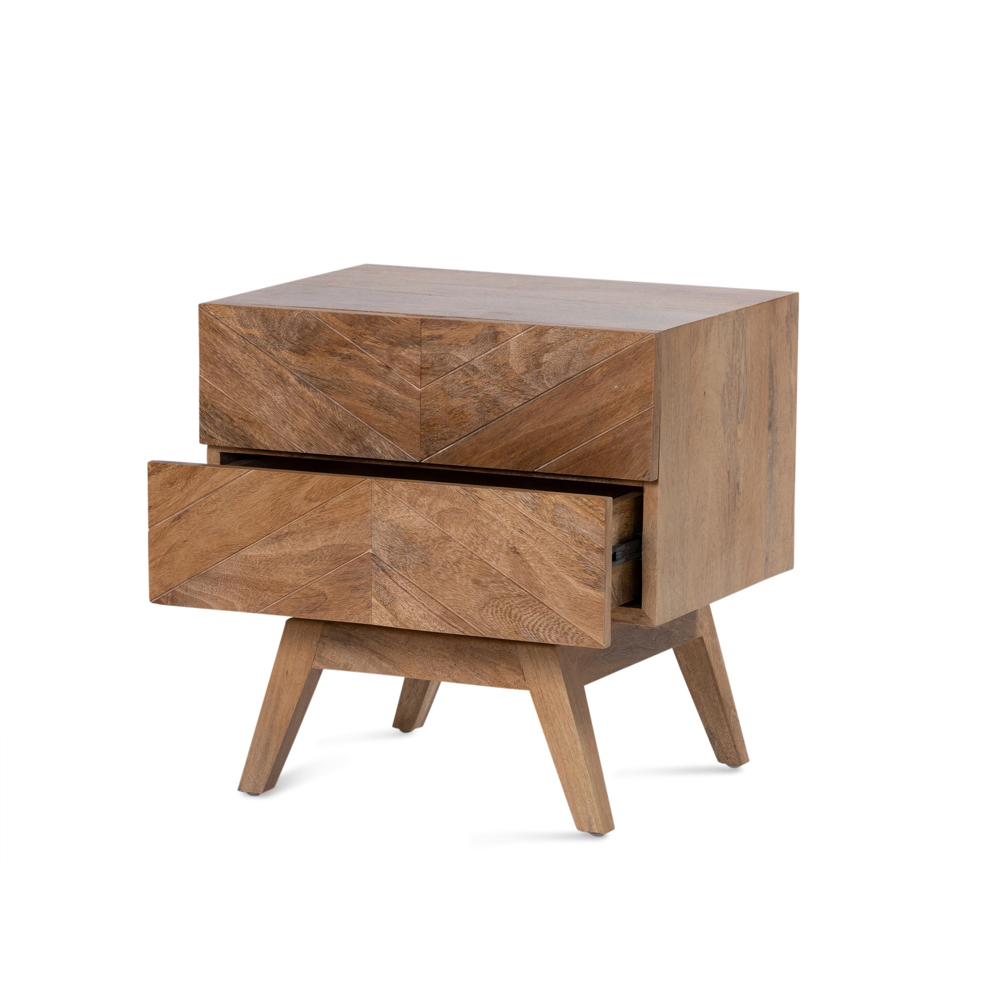 Sari Bedside With Studio Carving - Natural Sealed