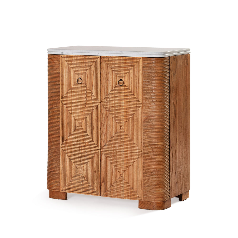 Martini Bar Cabinet - Antique Mindi/White Marble
