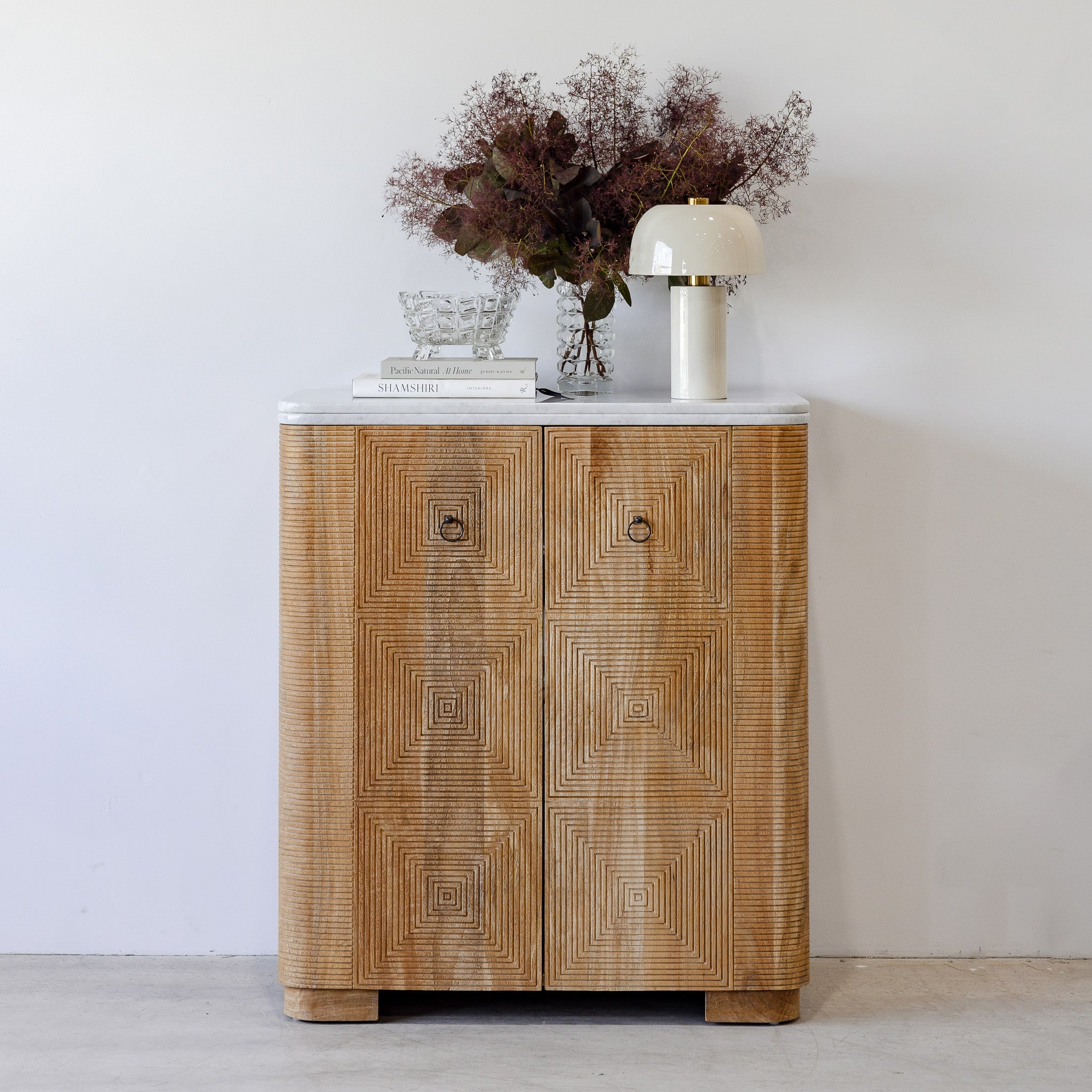 Martini Bar Cabinet - Rustic Matte/White Marble