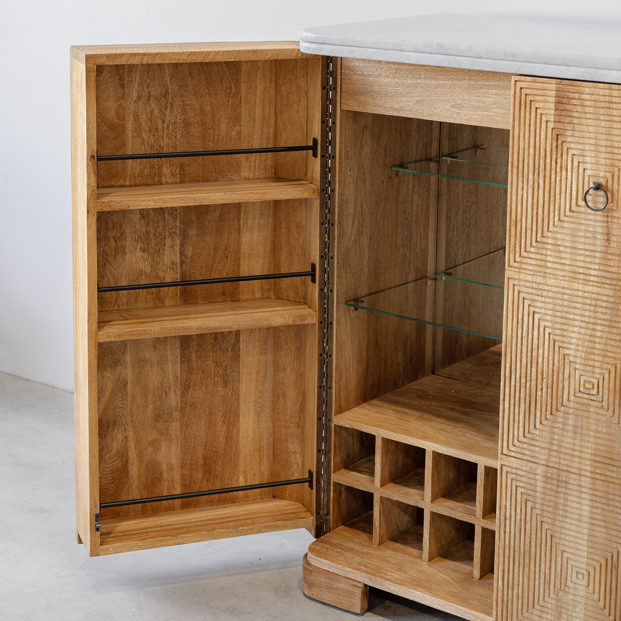 Martini Bar Cabinet - Rustic Matte/White Marble