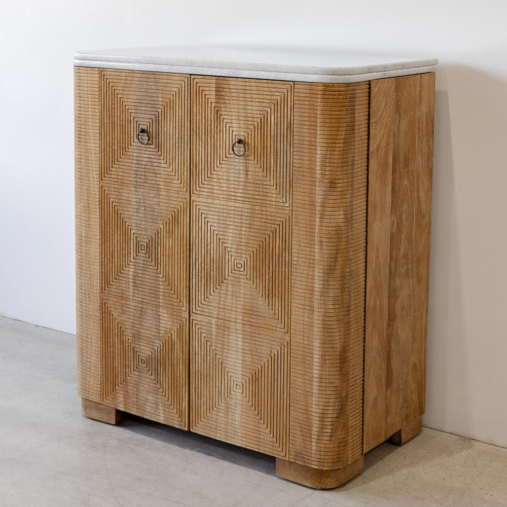 Martini Bar Cabinet - Rustic Matte/White Marble