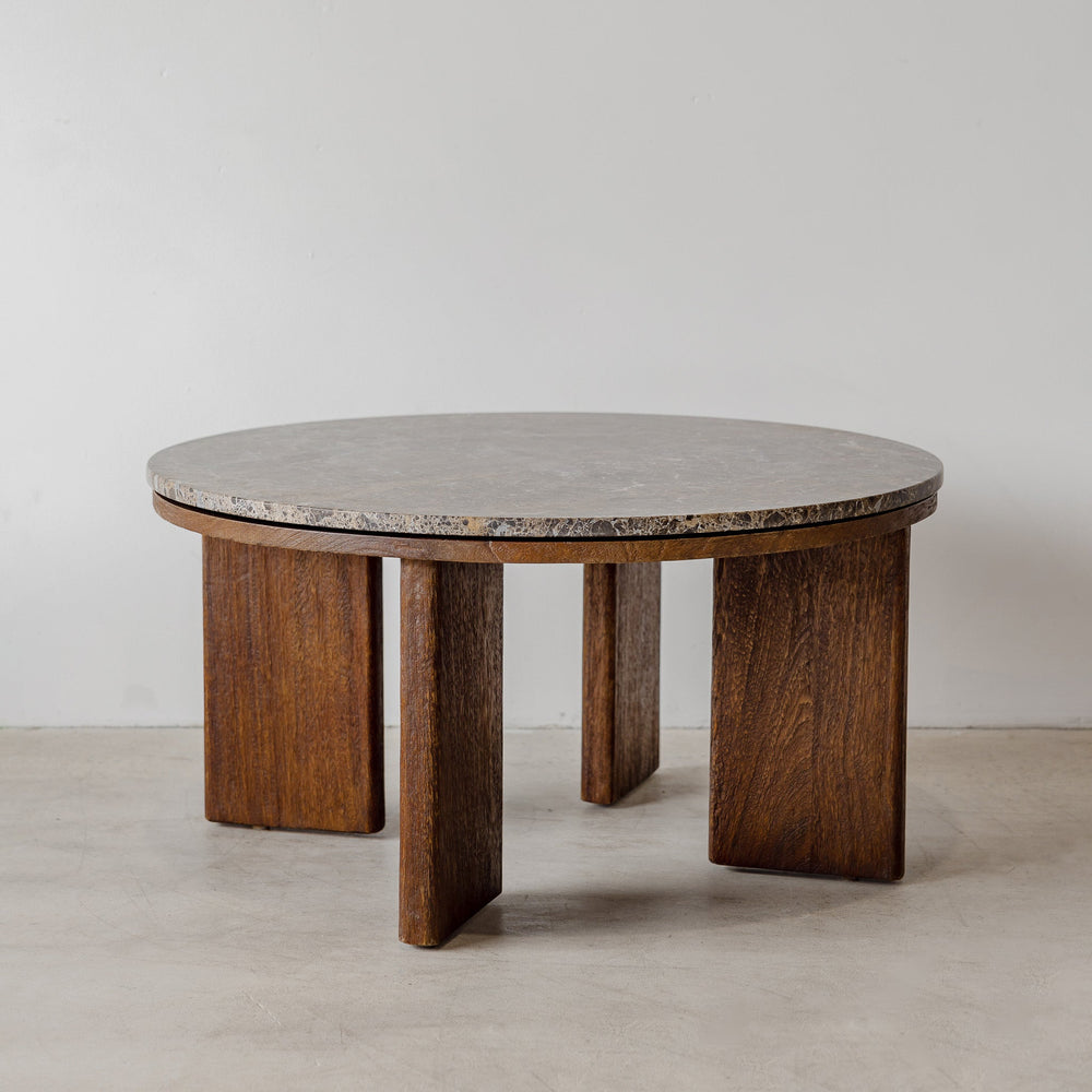 West Coffee Table - Rustic Walnut/Choc Marble