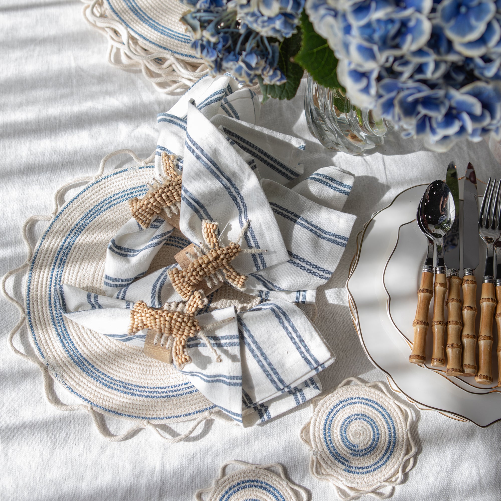 Monaco Serviettes - Blue Stripe