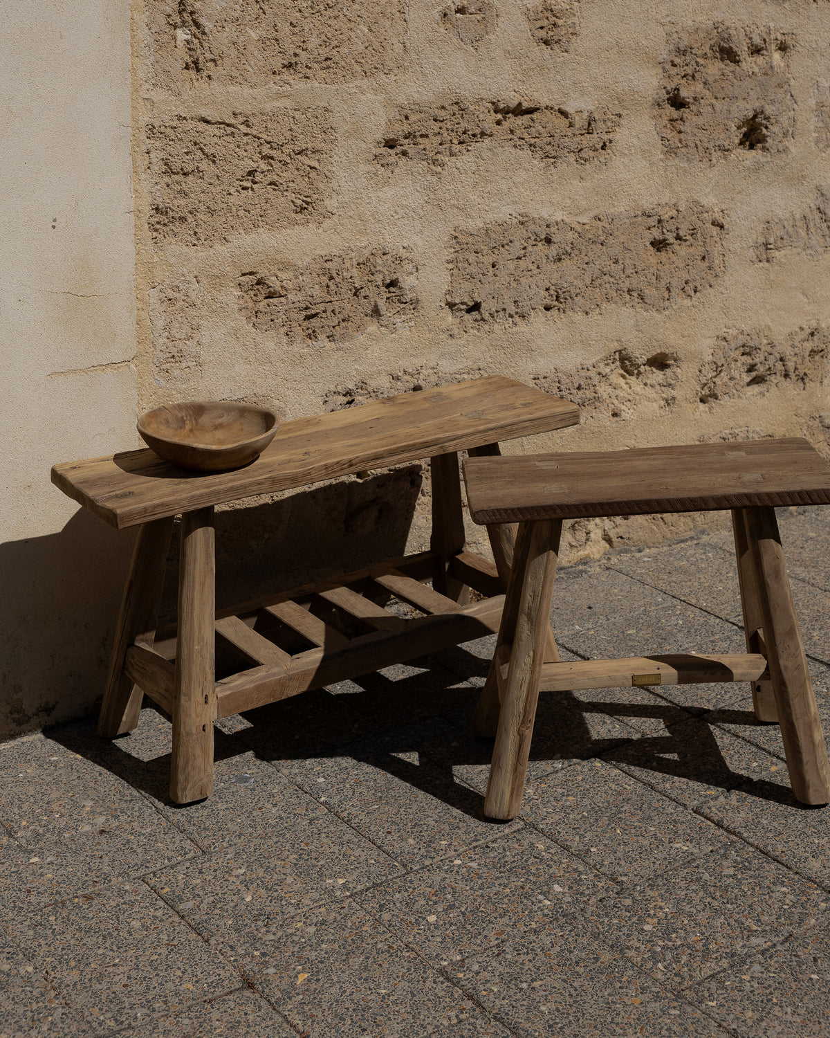 Organic Teak Bench - with Slatted Shelf
