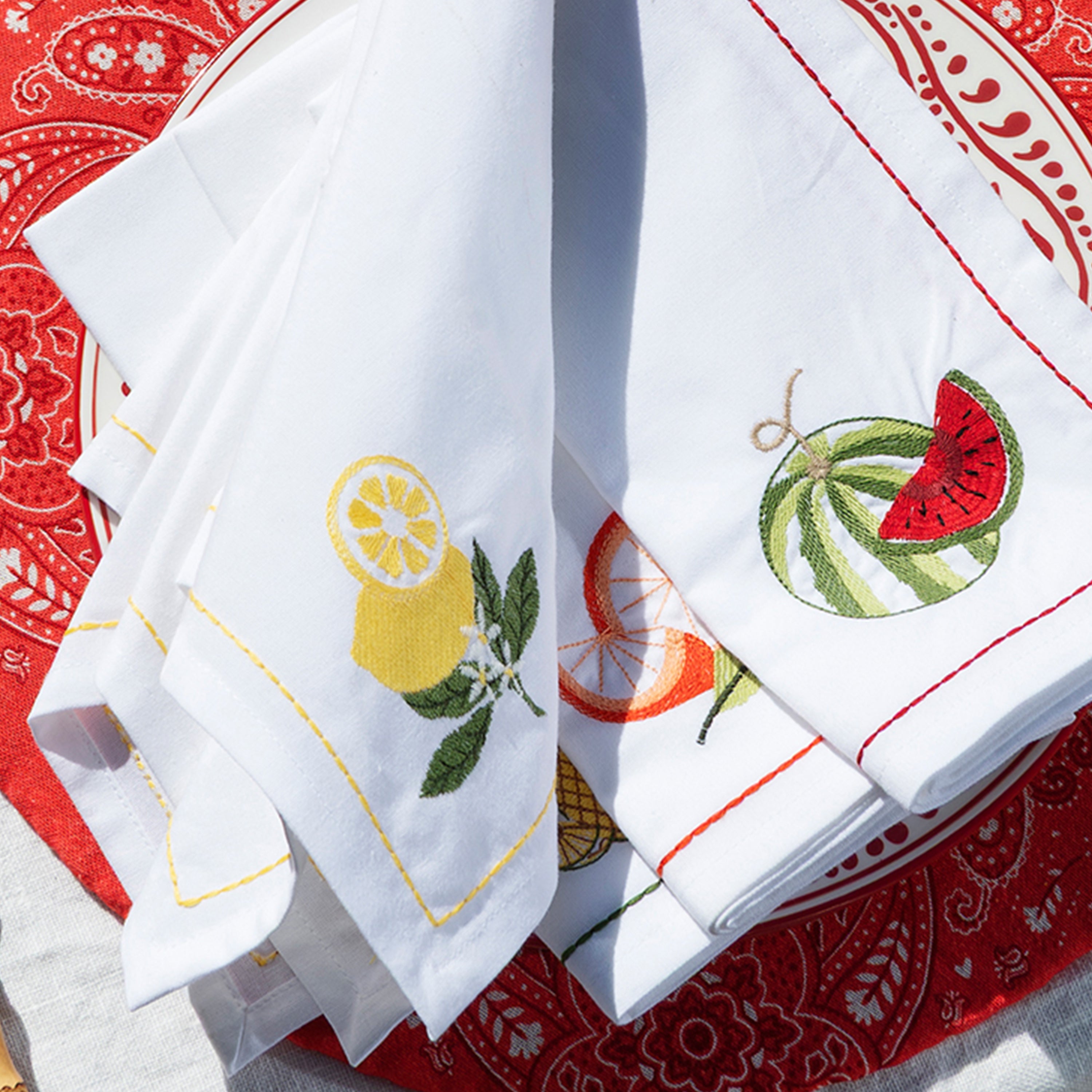 Embroidered Fruit Napkins