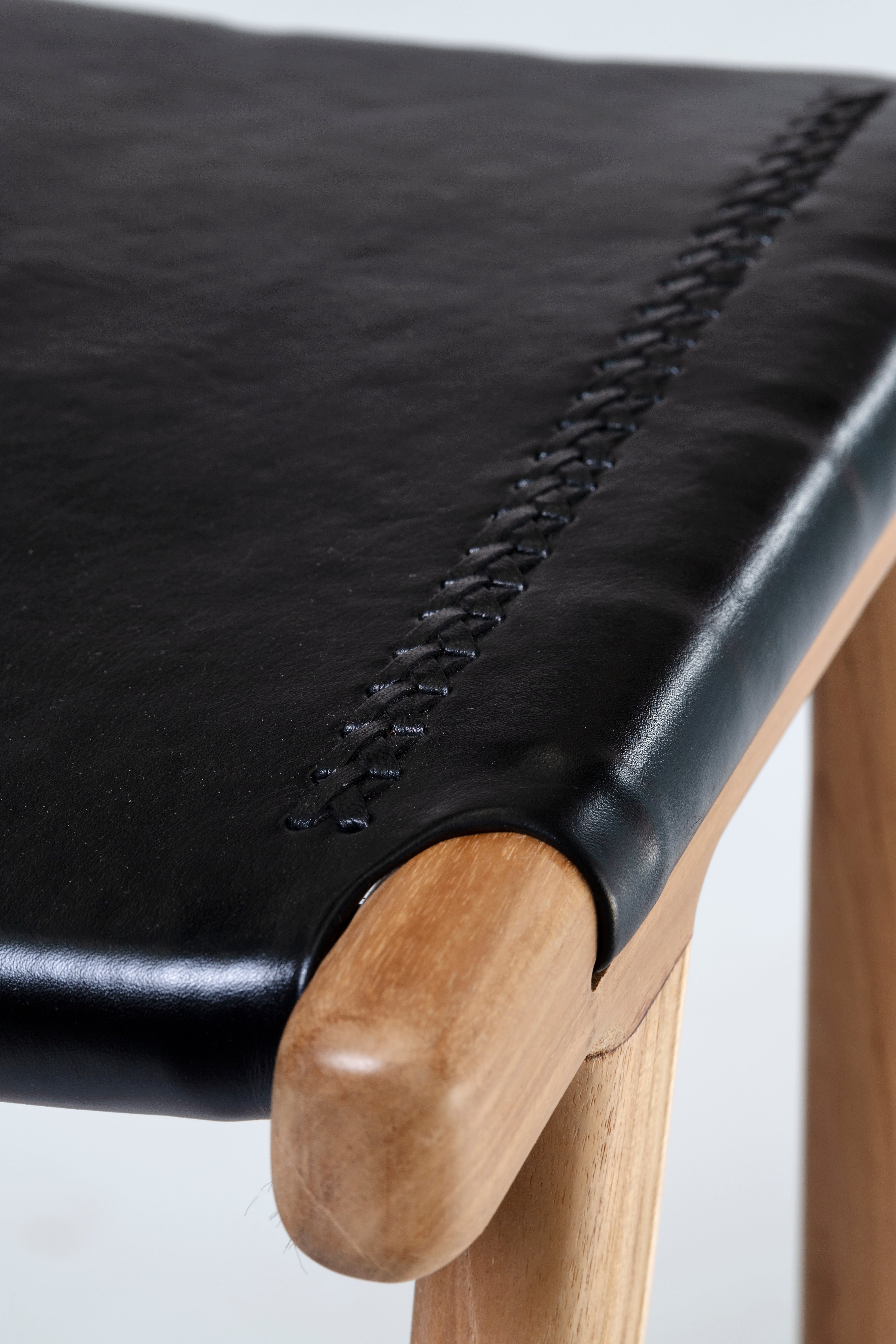 Jok Stool - Teak/Black Leather