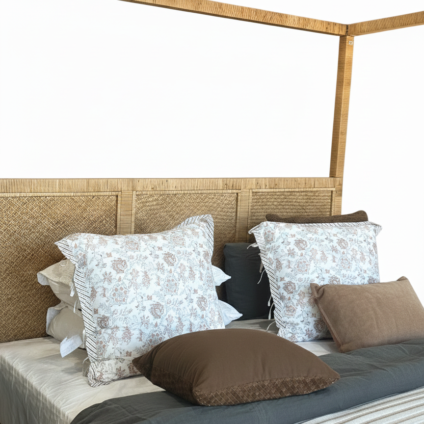 Pacific 4 Poster Bed - Natural/Rattan