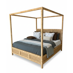 Pacific 4 Poster Bed - Natural/Rattan
