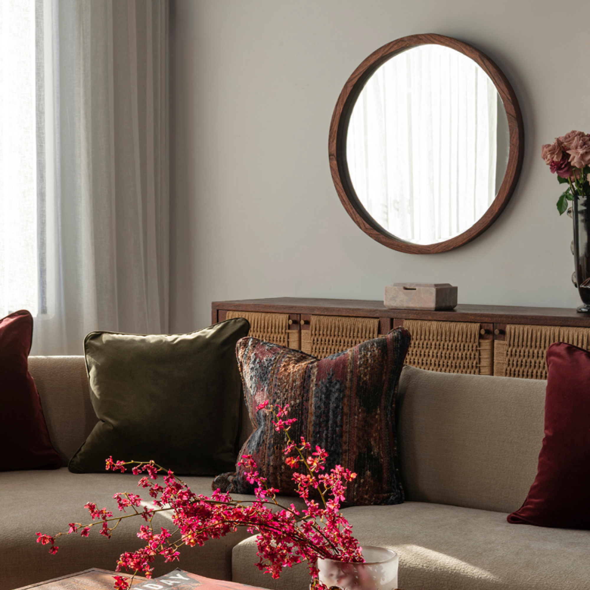 Retreat Round Mirror - Rustic Walnut