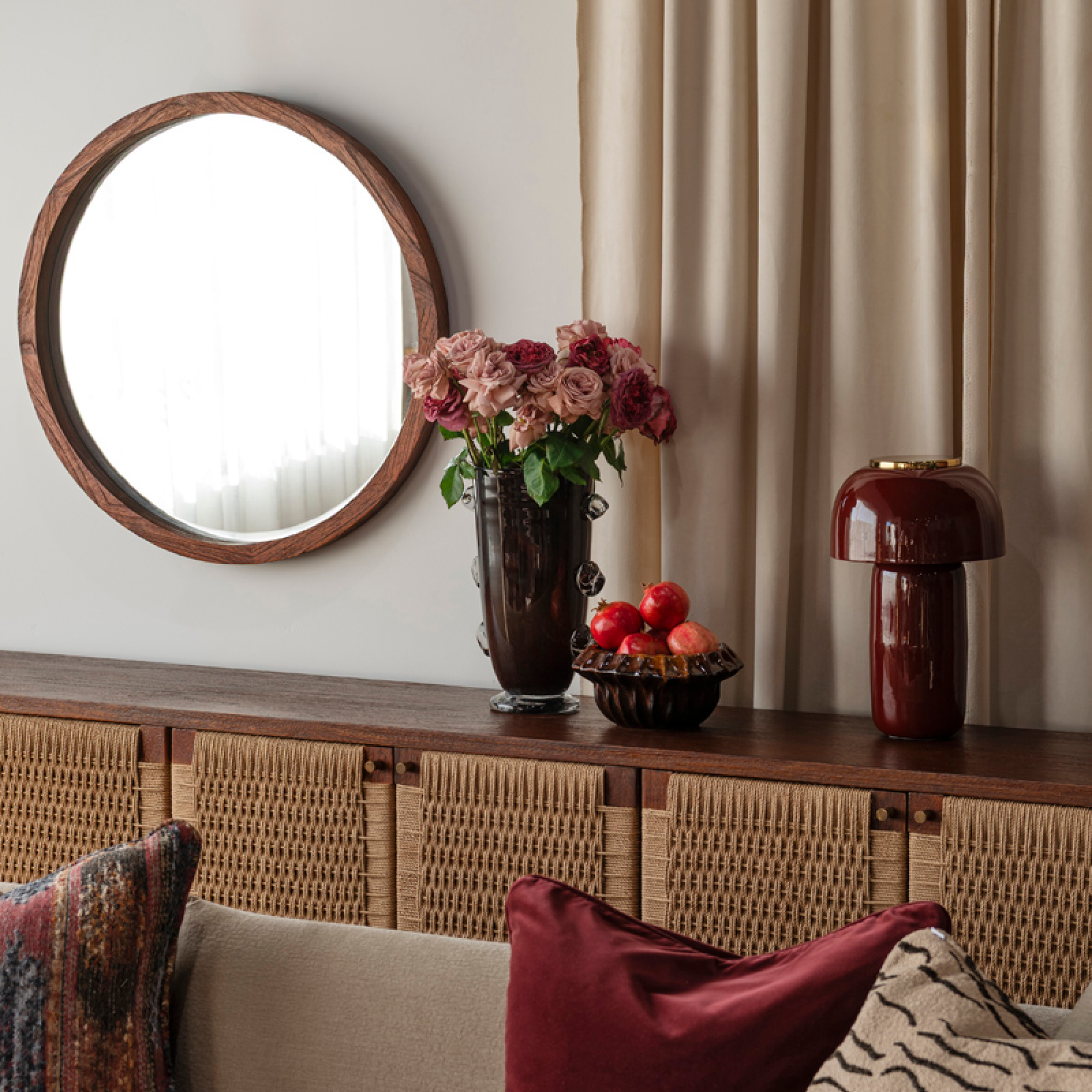 Retreat Round Mirror - Rustic Walnut