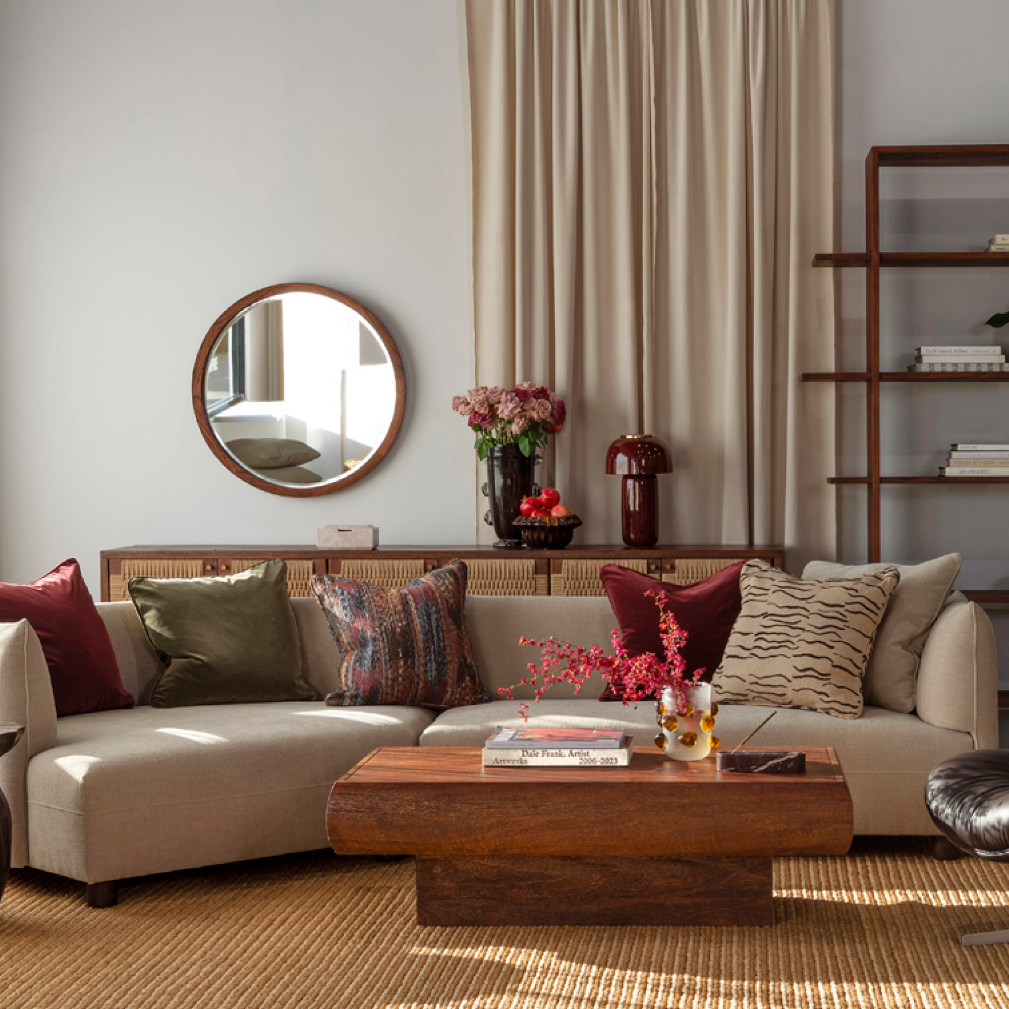 Retreat Round Mirror - Rustic Walnut