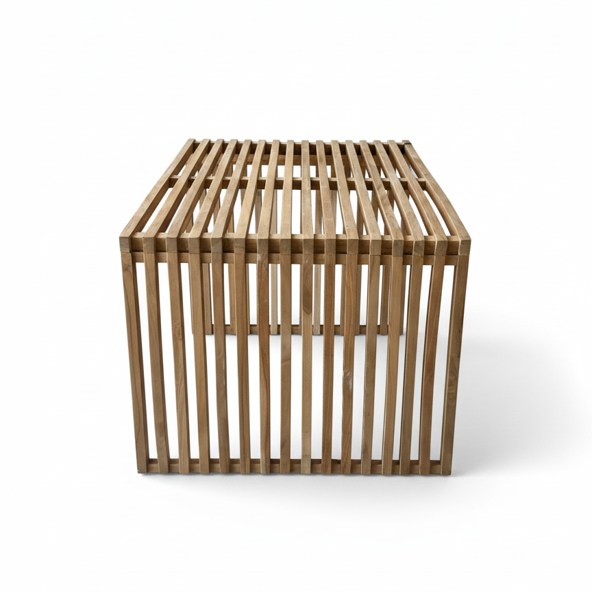 Teak Large Slatted Side Table - Raw