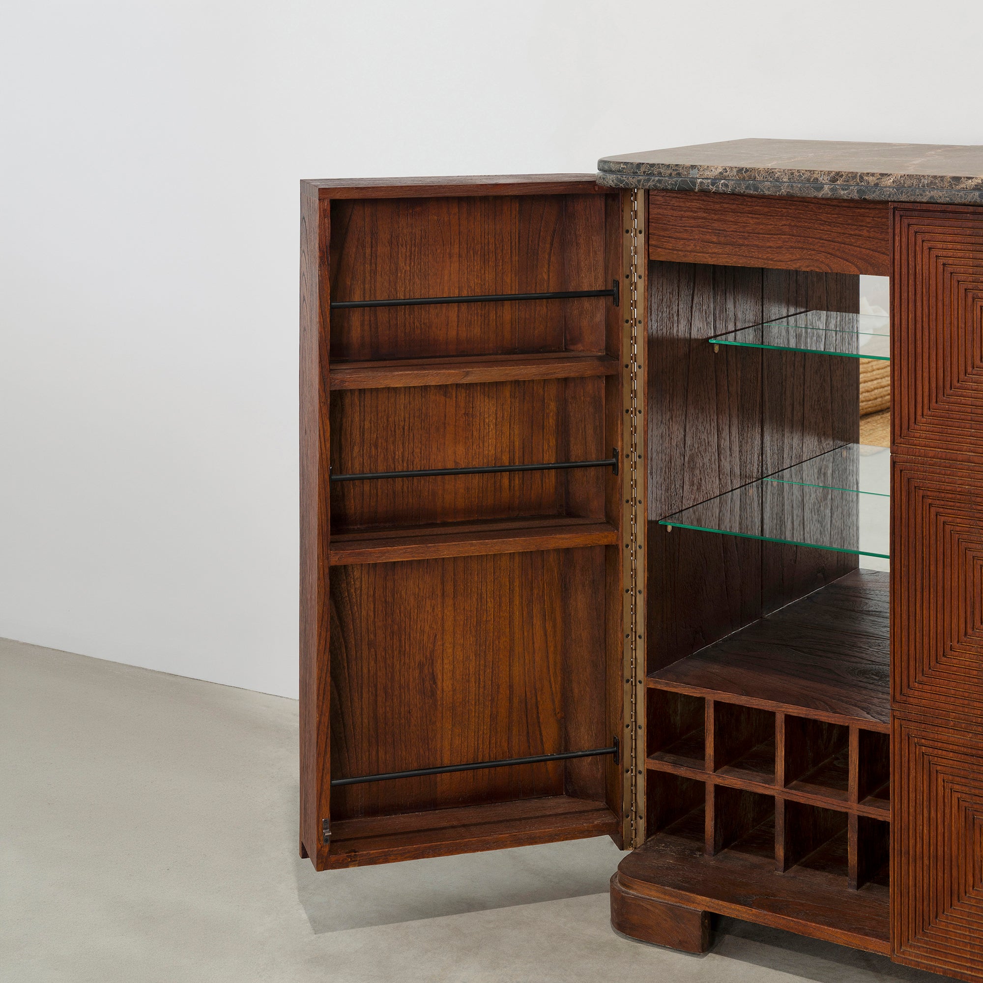 Martini Cabinet - Rustic Walnut/Choc Marble
