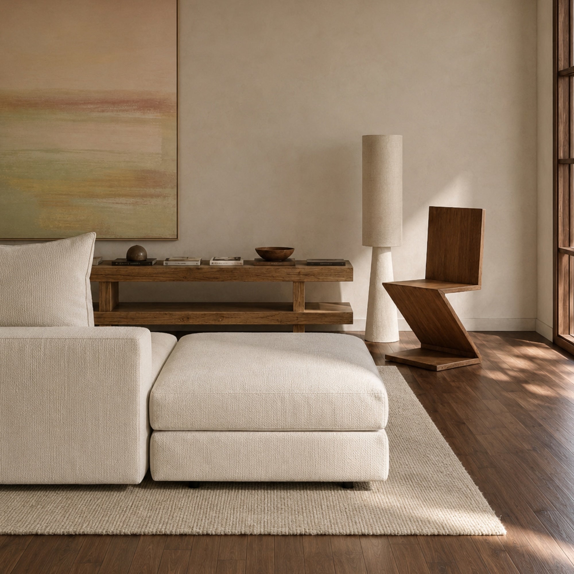 Kumo 5 Piece Modular Sofa (Ottoman) - Cream