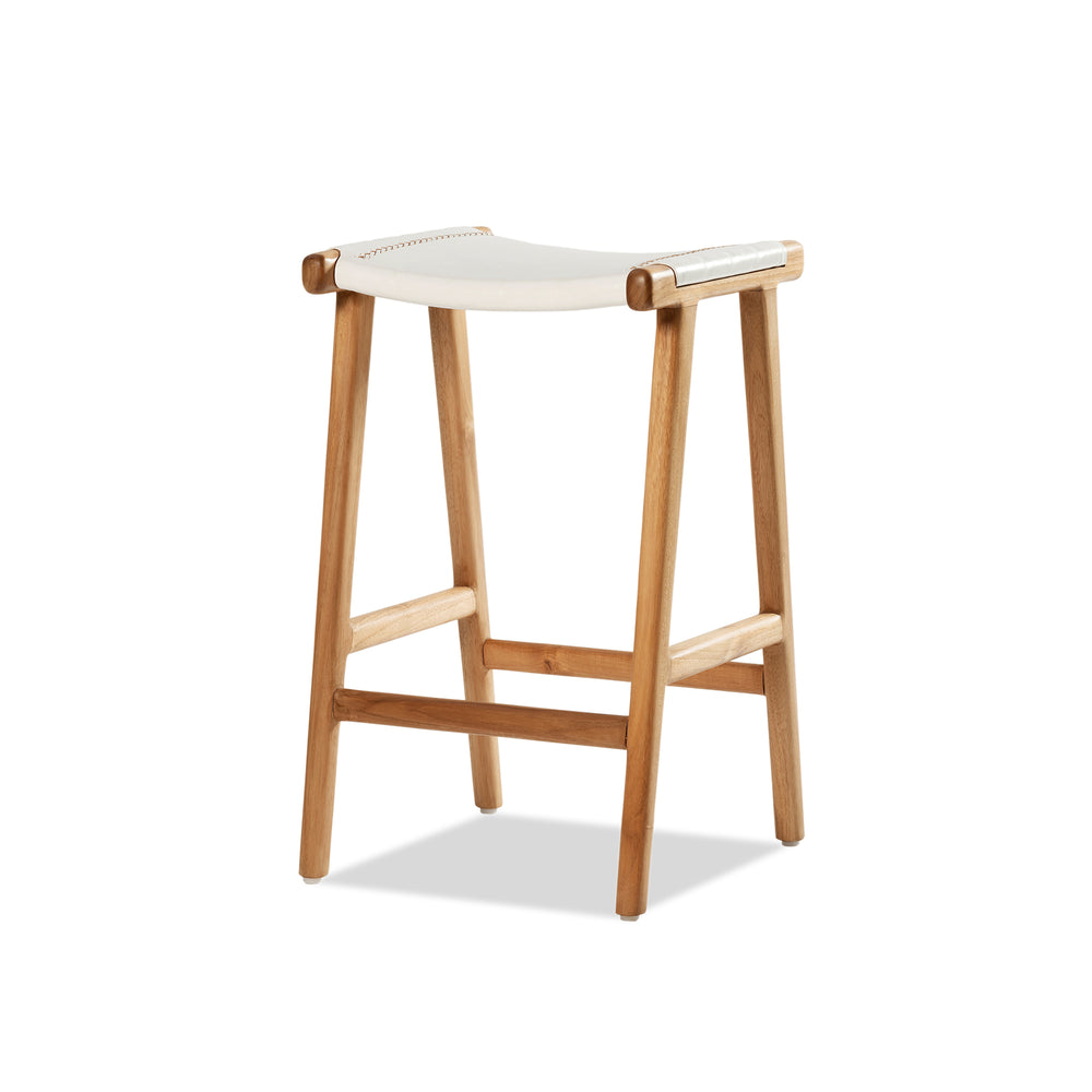 Jok Stool - Teak/White Leather