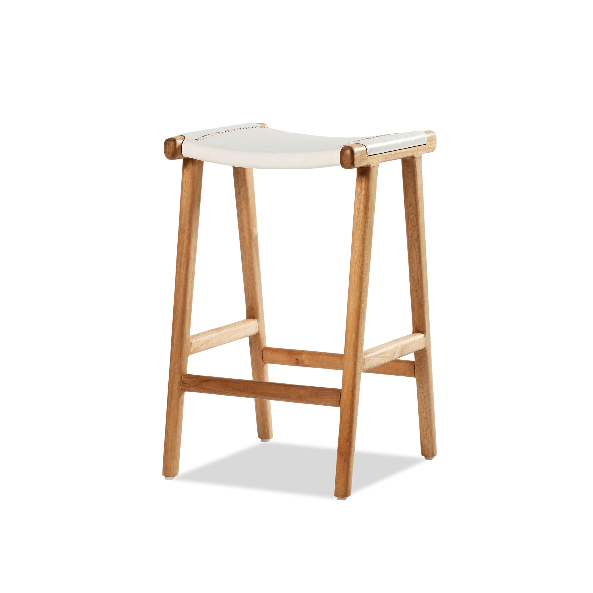Jok Stool - Teak/White Leather